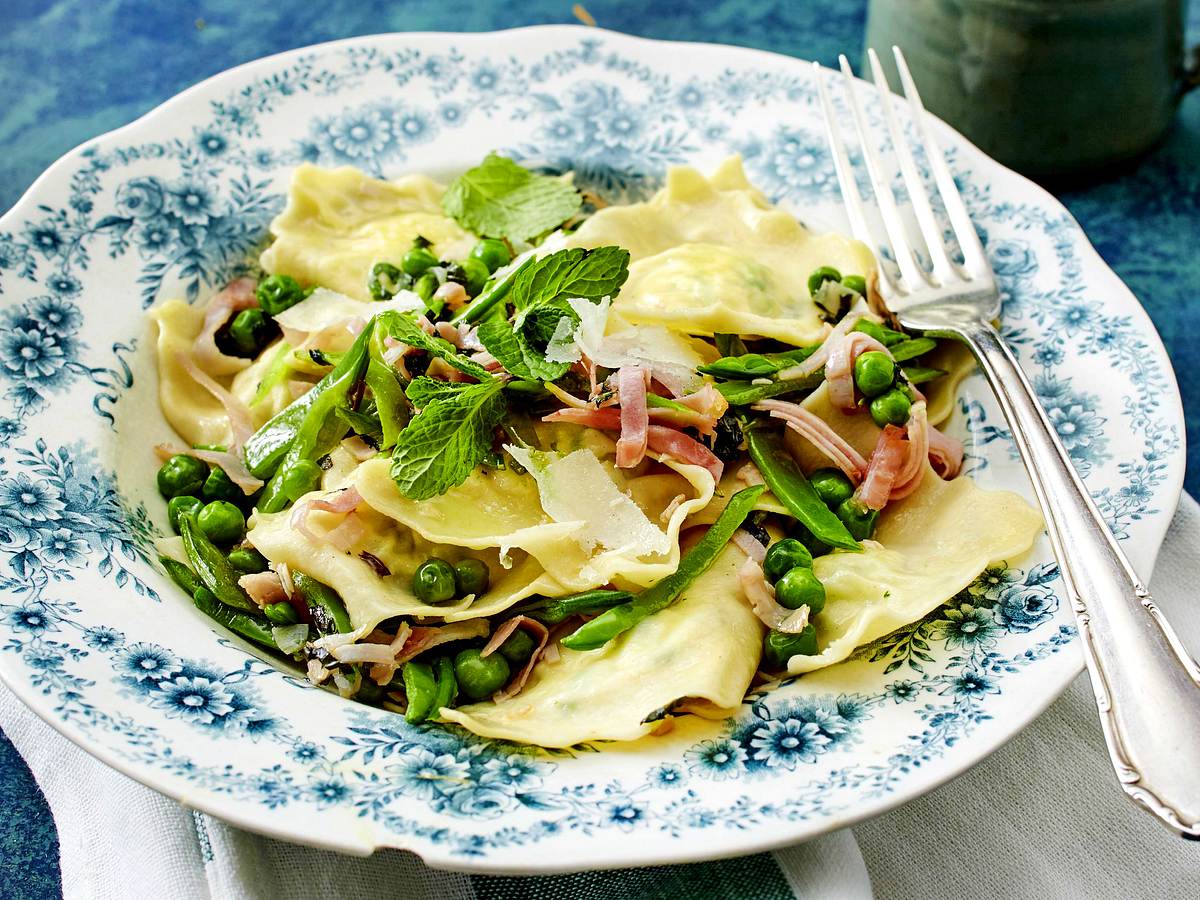 Ricotta-Ravioli mit Zuckerschoten Rezept