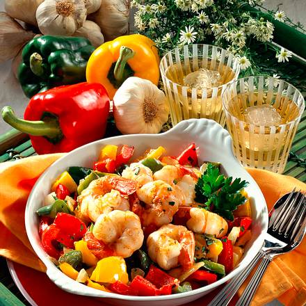 Riesengarnelen auf Paprikagemüse Rezept