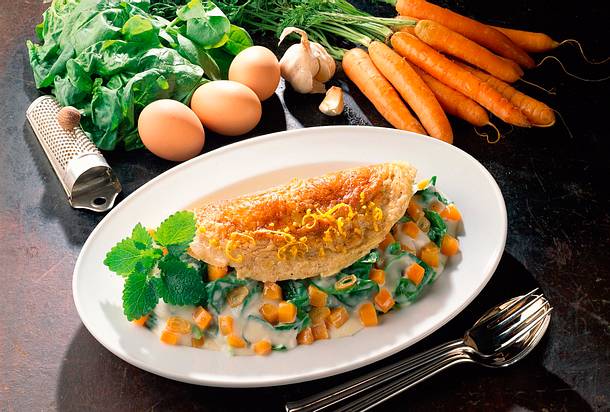 Riesenomelett mit Spinat-Möhrenfüllung Rezept Riesenomelett mit Spinat-Möhrenfüllung Rezept