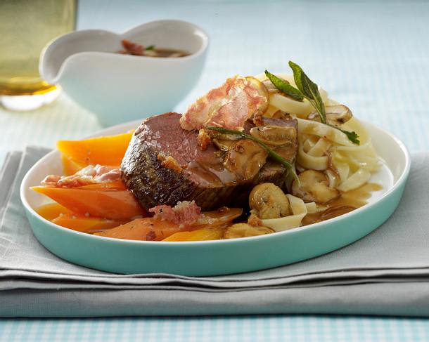 Rinderfilet in Champignon-Pancetta-Soße mit Salbei Rezept Rinderfilet in Champignon-Pancetta-Soße mit Salbei Rezept