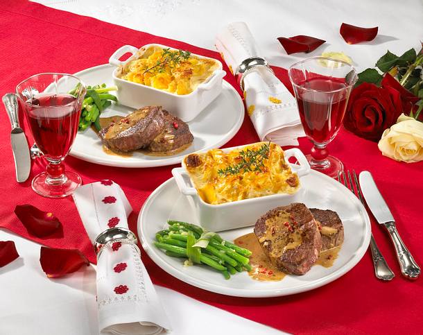 Rinderfilet mit Bohnen und Kartoffelgratin Rezept Rinderfilet mit Bohnen und Kartoffelgratin Rezept