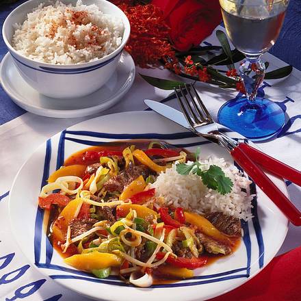 Rindergeschnetzeltes mit Reis Rezept Rindergeschnetzeltes mit Reis Rezept