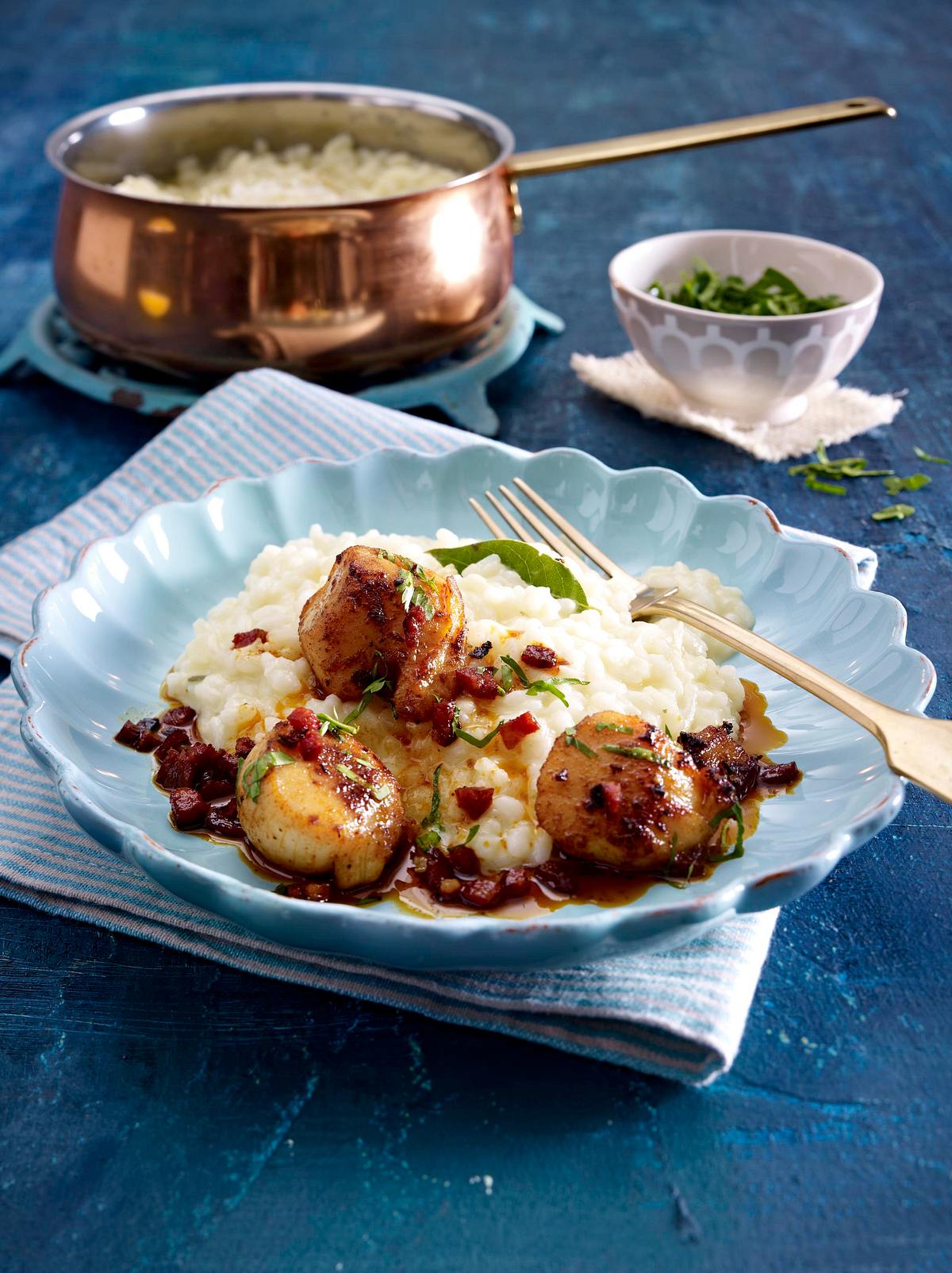 Risotto und Jakobsmuscheln mit Chorizo Rezept