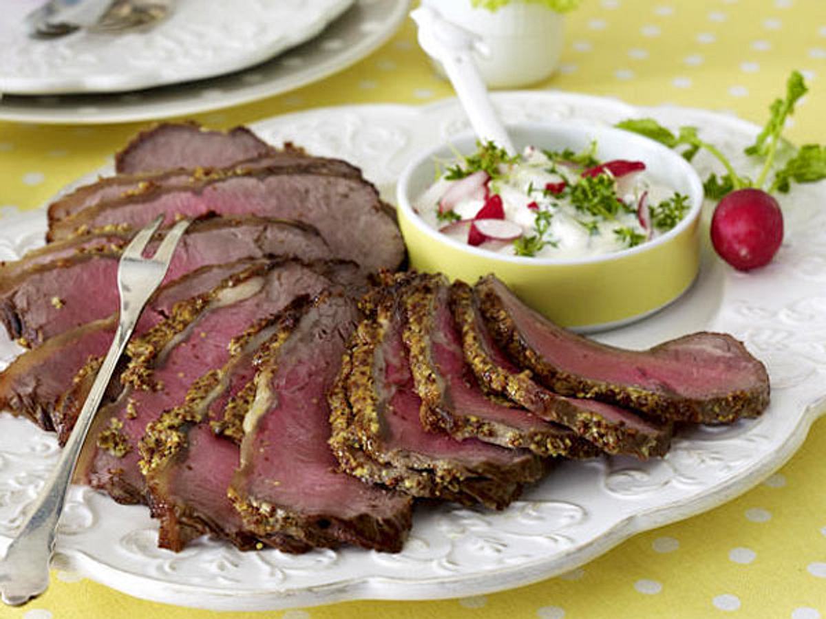 Roastbeef mit Senfkruste & Dip Rezept