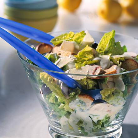 Römersalat mit Champignons und Joghurt-Dressing Rezept