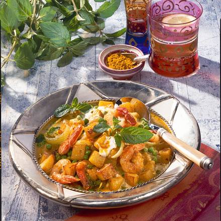 Röstkartoffel-Curry mit Garnelen Rezept Röstkartoffel-Curry mit Garnelen Rezept
