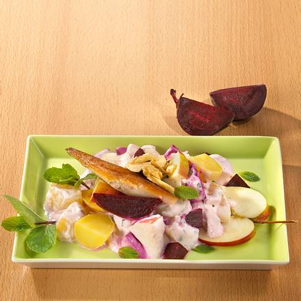 Rosa Kartoffelsalat mit Räuchermakrele (Trennkost) Rezept