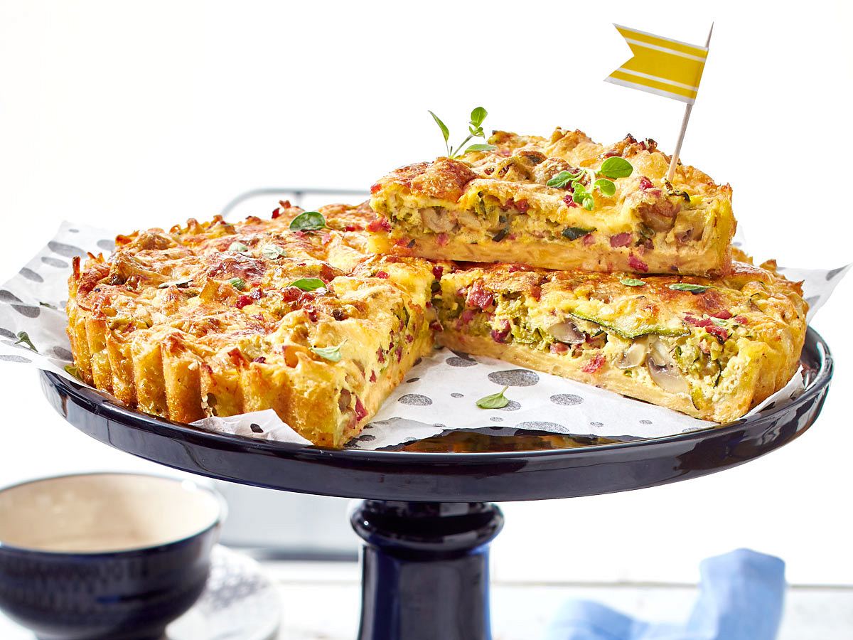 Röstiquiche mit Pilzen und Schinken Rezept