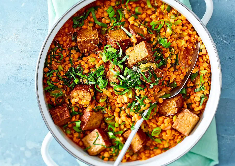 Rote Linsen-Eintopf mit Tofu Rezept Rote Linsen-Eintopf mit Tofu Rezept