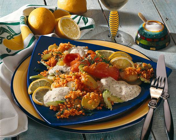 Rote Linsensalat mit Lachs Rezept Rote Linsensalat mit Lachs Rezept