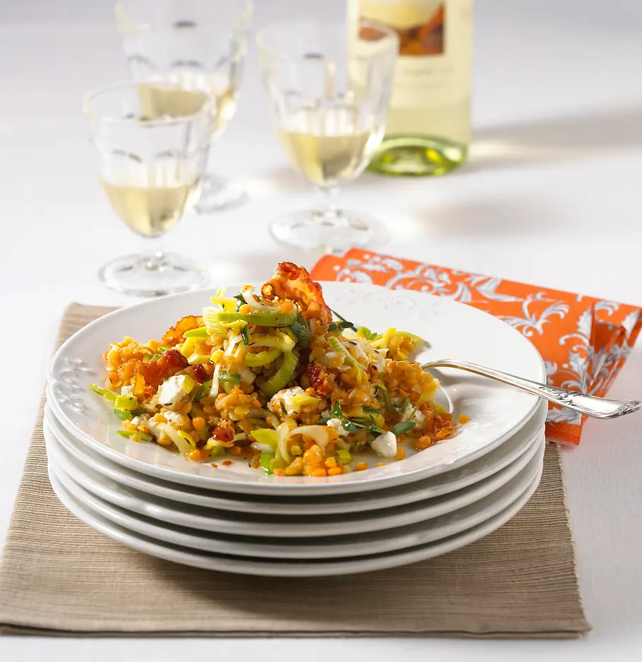 Roter Linsensalat mit Schafskäse & Bacon Rezept Roter Linsensalat mit Schafskäse & Bacon Rezept