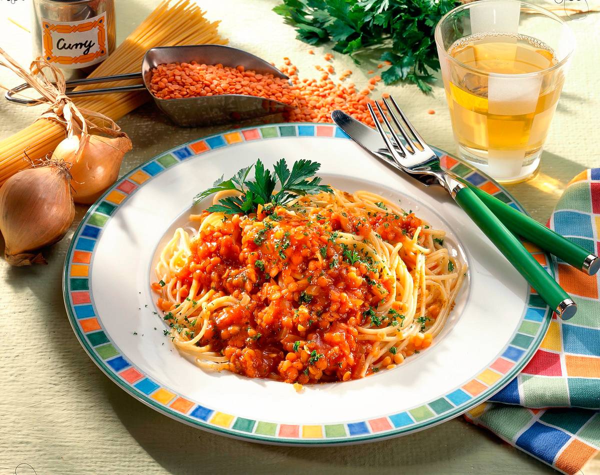 Rotes Linsencurry mit Spaghetti Rezept