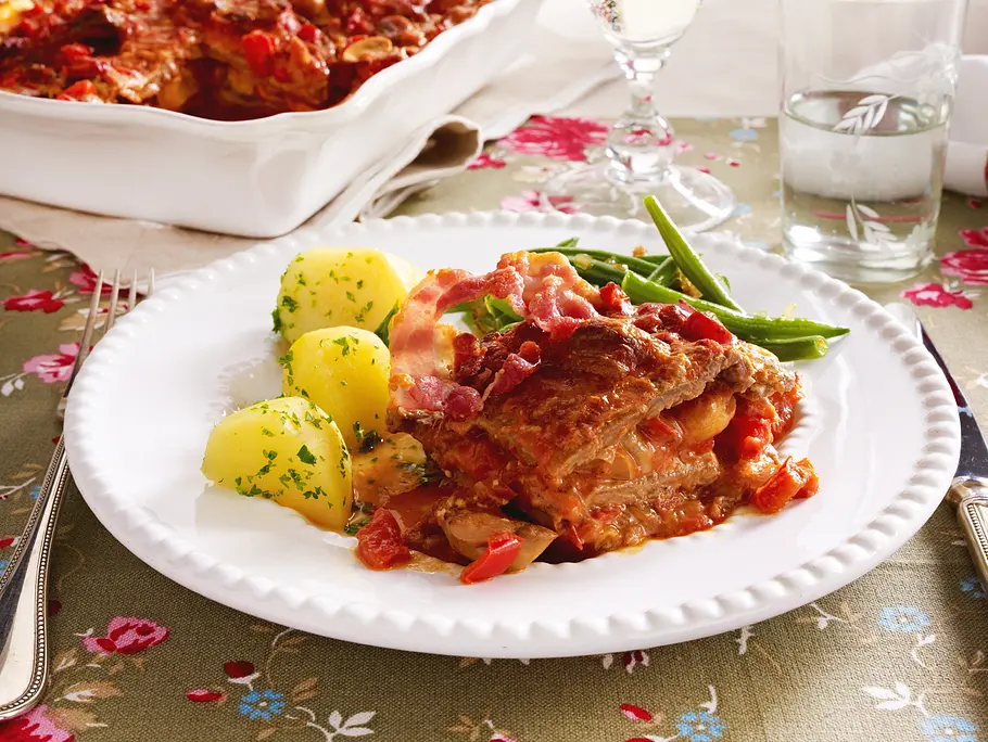 Rouladenauflauf mit Tomaten- Pilzrahm Rezept