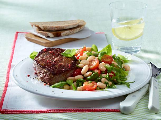 Rumpsteak mit Bohnensalat Rezept