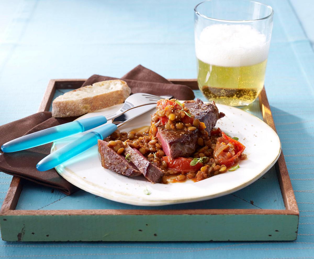 Rumpsteak mit Linsen und Tomaten Rezept