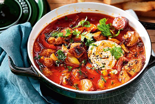 Rustikaler Schaschliktopf mit Kabanossi Rezept Rustikaler Schaschliktopf mit Kabanossi Rezept