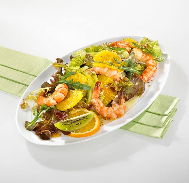 Salat mit Garnelen und Kiwi Rezept Salat mit Garnelen und Kiwi Rezept