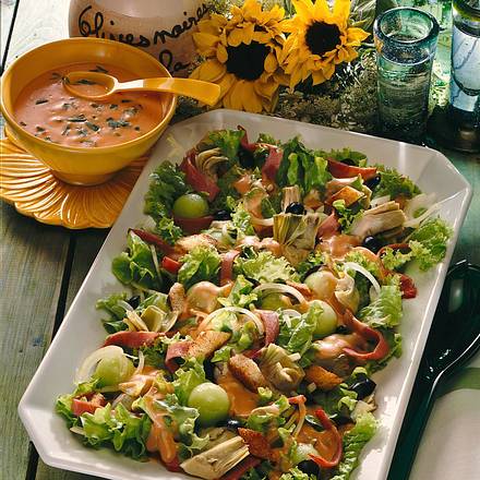 Salat mit Rindersaftschinken und Melone Rezept Salat mit Rindersaftschinken und Melone Rezept