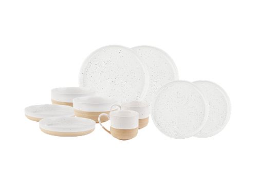 Sallys Hochtemperatur Porzellan-Set "Mirrorglaze", 10-tlg., weiß/beige