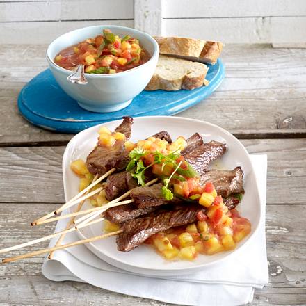 Satéspieße vom Lamm mit Ananas-Sambal Rezept Satéspieße vom Lamm mit Ananas-Sambal Rezept