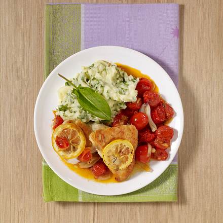 Sauerampfer-Kartoffelpüree mit Zitronenhähnchen Rezept