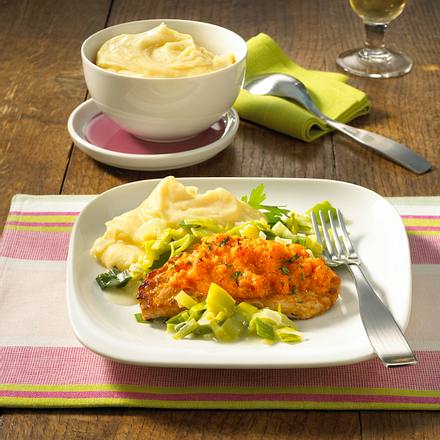 Scharfes Käse-Schnitzel mit Porreegemüse Rezept Scharfes Käse-Schnitzel mit Porreegemüse Rezept