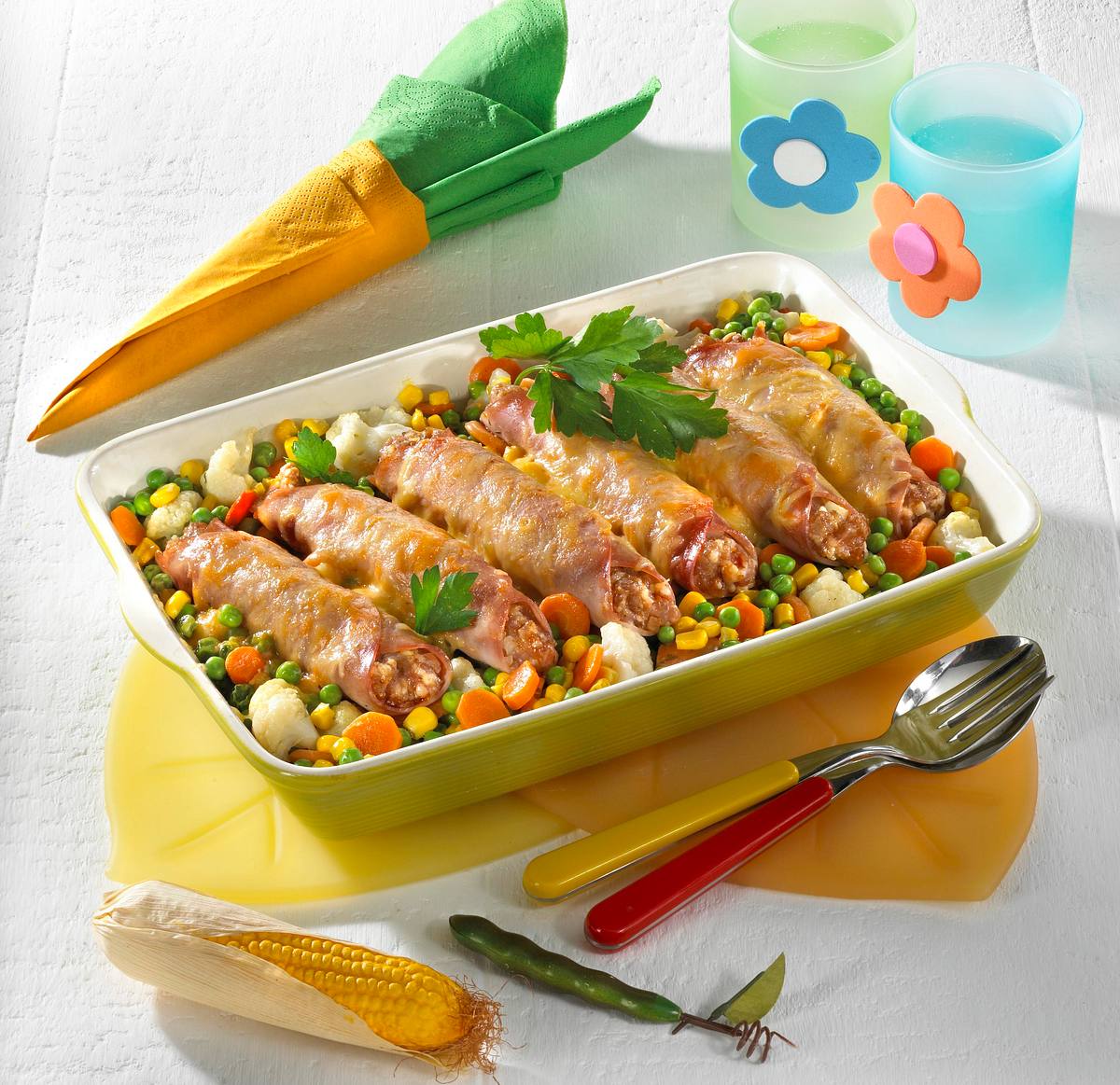 Schinken-Cannelloni auf Buttergemüse Rezept