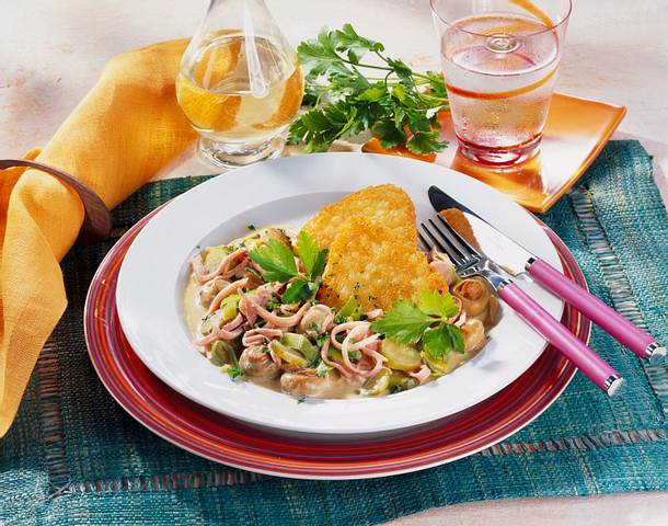 Schinken Geschnetzeltes mit Rösti-Ecken Rezept Schinken Geschnetzeltes mit Rösti-Ecken Rezept