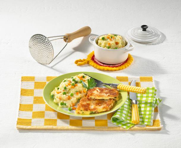 Schinken-Käse-Schnitzel mit Gemüse-Kartoffelpürree Rezept Schinken-Käse-Schnitzel mit Gemüse-Kartoffelpürree Rezept