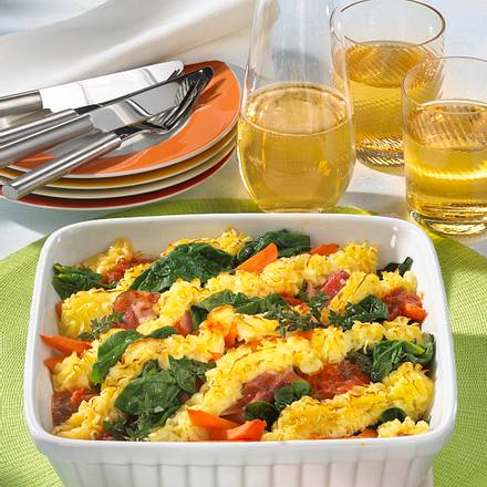 Schinken-Spinat-Auflauf mit Kartoffelpüree-Gitter Rezept Schinken-Spinat-Auflauf mit Kartoffelpüree-Gitter Rezept