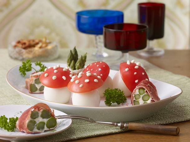 Schinkenrollen und Fliegenpilze Rezept Schinkenrollen und Fliegenpilze Rezept