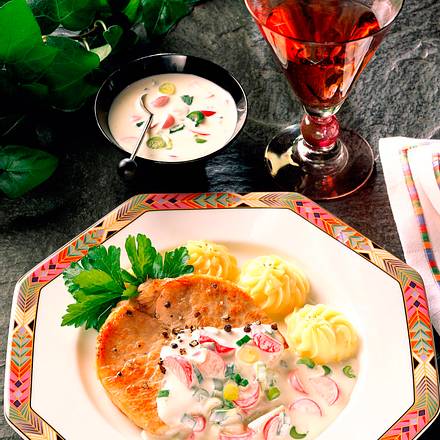 Schmetterlingssteaks mit Frischkäsesoße Rezept Schmetterlingssteaks mit Frischkäsesoße Rezept