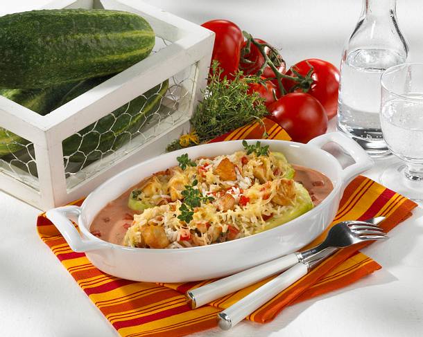 Schmorgurken mit Hähnchen-Reis-Füllung Rezept Schmorgurken mit Hähnchen-Reis-Füllung Rezept