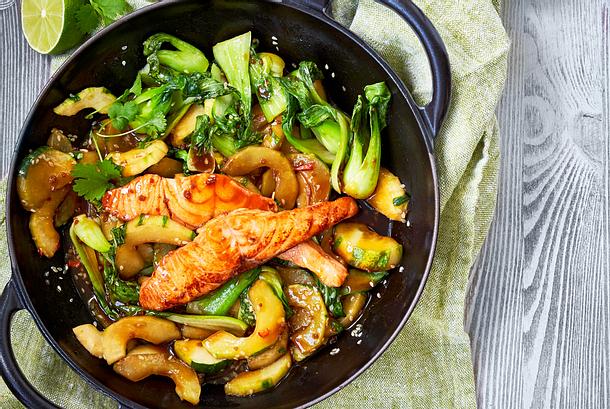 Schmorgurken-Session mit Teriyaki-Lachs Rezept