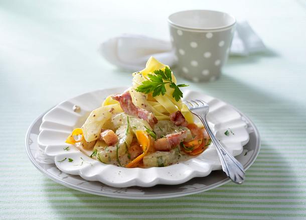 Schmorgurkenragout mit Kasseler und Senfsoße Rezept