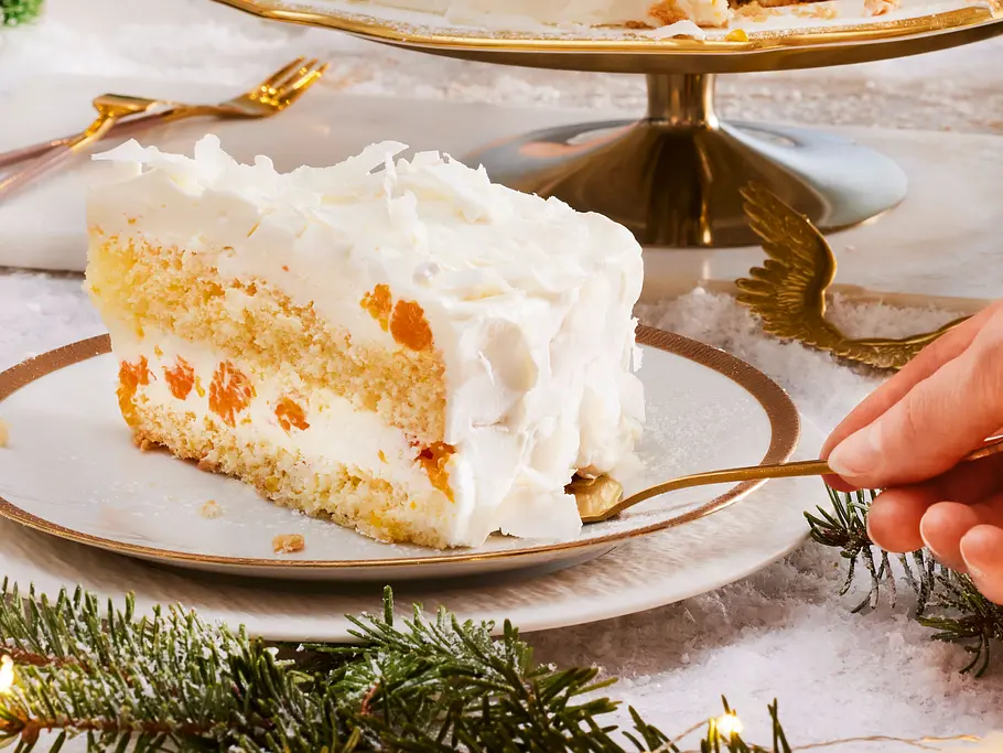 Schneewölkchen-Mandarinen-Torte - Stück Schneewölkchen-Mandarinen-Torte - Stück