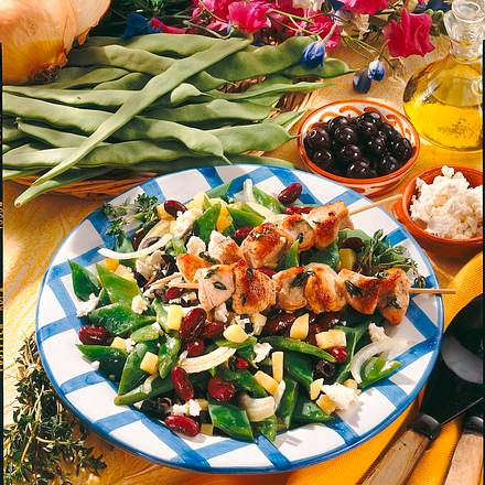 Schneidebohnensalat mit Putenspießen Rezept Schneidebohnensalat mit Putenspießen Rezept