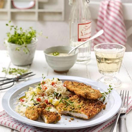 Schnitzel im Pistazienmantel zu Thymiansoße Rezept