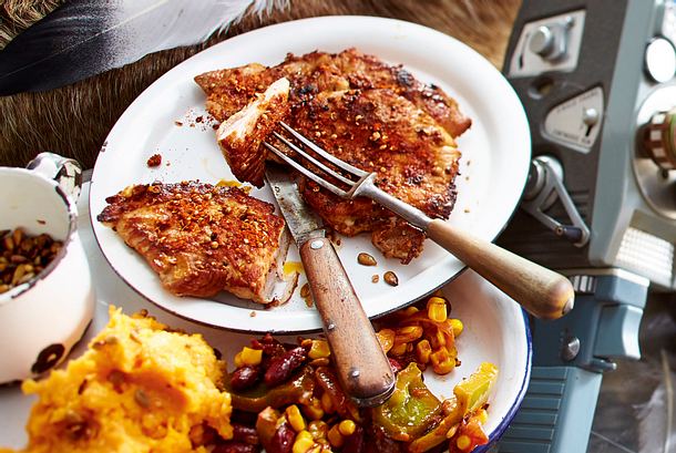 Schnitzel mit Paprika-Rub und Süßkartoffelpüree Rezept
