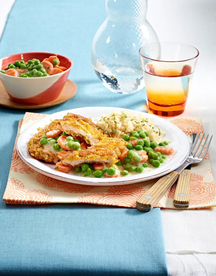 Schnitzel mit Rahmgemüse und Reis Rezept Schnitzel mit Rahmgemüse und Reis Rezept