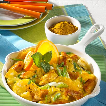 Schnitzel-Pfanne mit Orangen-Currysoße Rezept Schnitzel-Pfanne mit Orangen-Currysoße Rezept