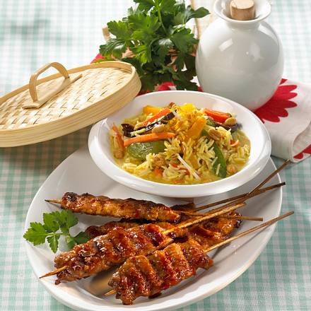Schnitzel-Saté mit Curryreis Rezept Schnitzel-Saté mit Curryreis Rezept