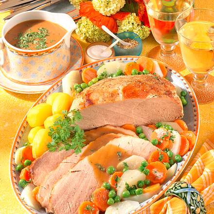 Schnitzelbraten mit buntem Gemüse Rezept Schnitzelbraten mit buntem Gemüse Rezept