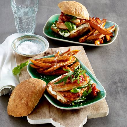 Schnitzelburger Mit Susskartoffelpommes Rezept Lecker