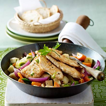 Schnitzelpfanne auf Wintergemüse Rezept Schnitzelpfanne auf Wintergemüse Rezept