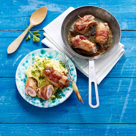 Schnitzelröllchen mit Kräuter-Kartoffelpüree Rezept Schnitzelröllchen mit Kräuter-Kartoffelpüree Rezept