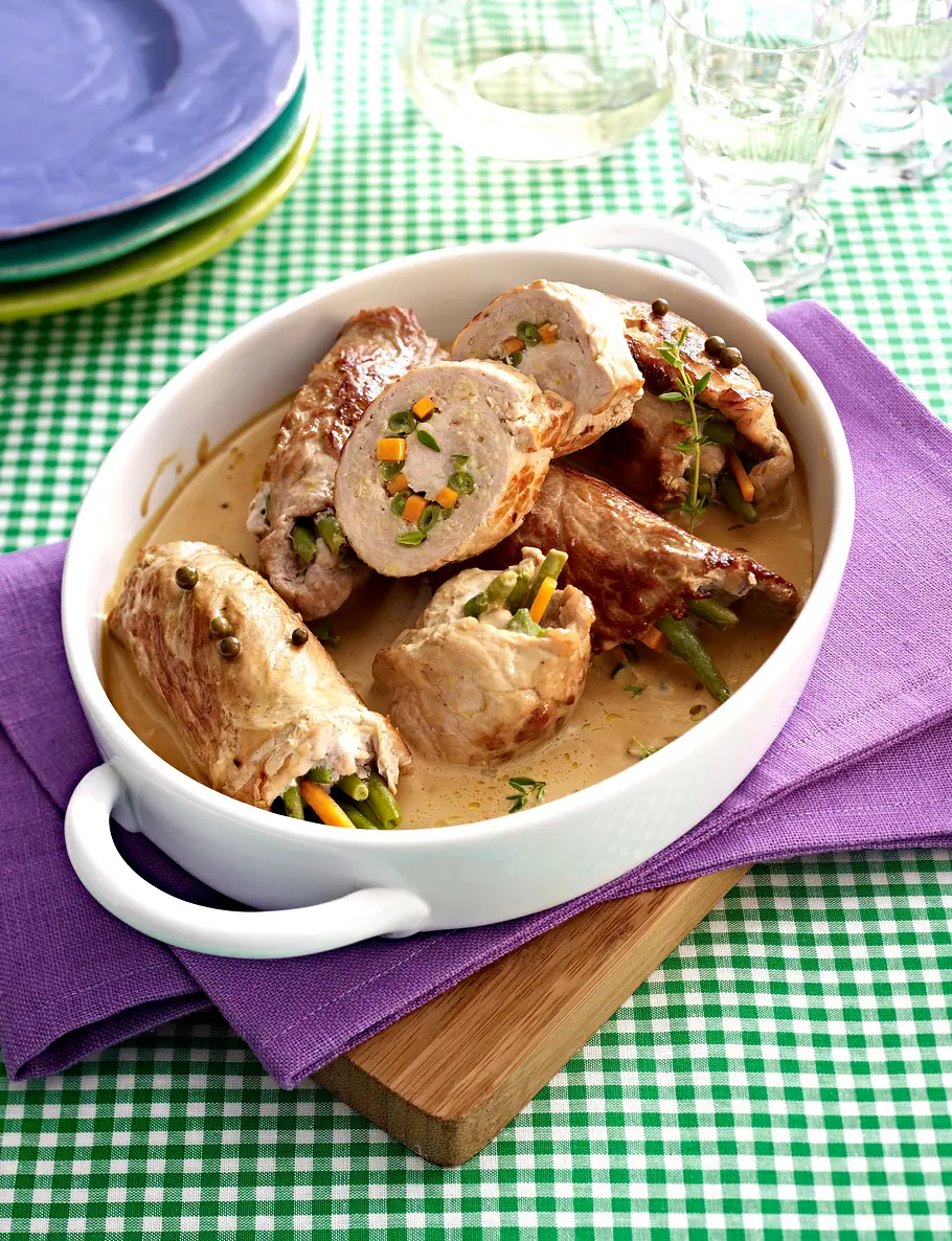 Schnitzelröllchen in Pfefferrahmsoße Rezept Schnitzelröllchen in Pfefferrahmsoße Rezept