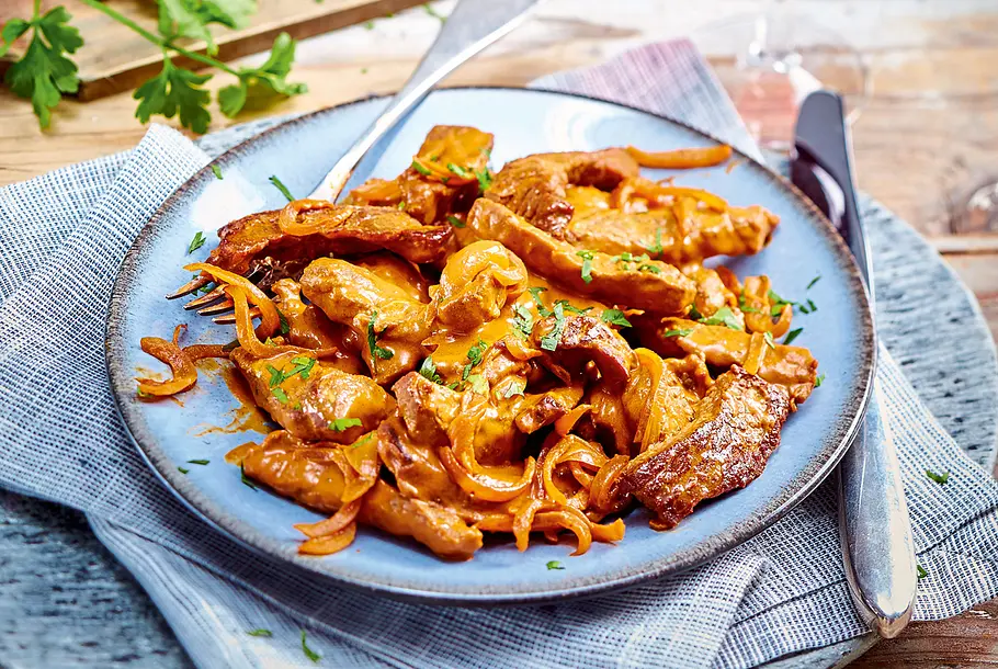 Schnitzelstreifen in Senfsahnesoße Rezept