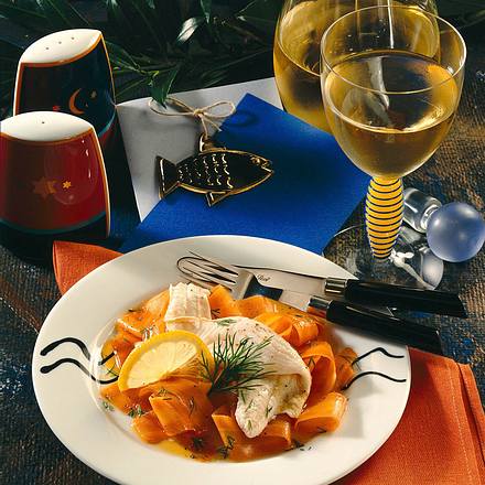 Schollenfilet auf karamellisierten Möhren (für 4 Personen) Rezept Schollenfilet auf karamellisierten Möhren (für 4 Personen) Rezept