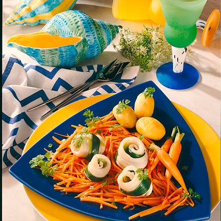 Schollenröllchen auf Frühlingsgemüse Rezept